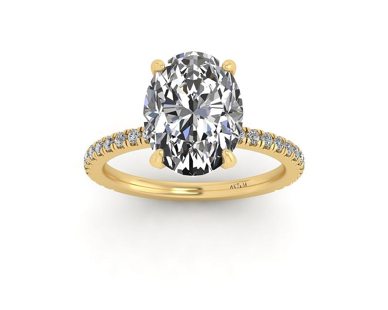 Oval Diamond Set Prongs Engagement Ring with Pavé Band