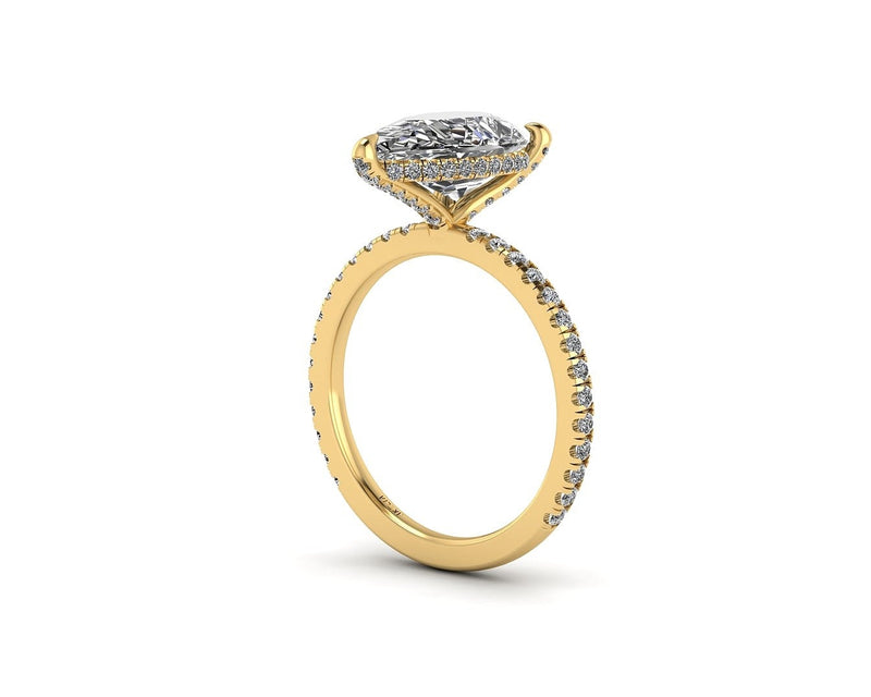 Pear Diamond Set Prongs Gallery Engagement Ring with Pavé Band