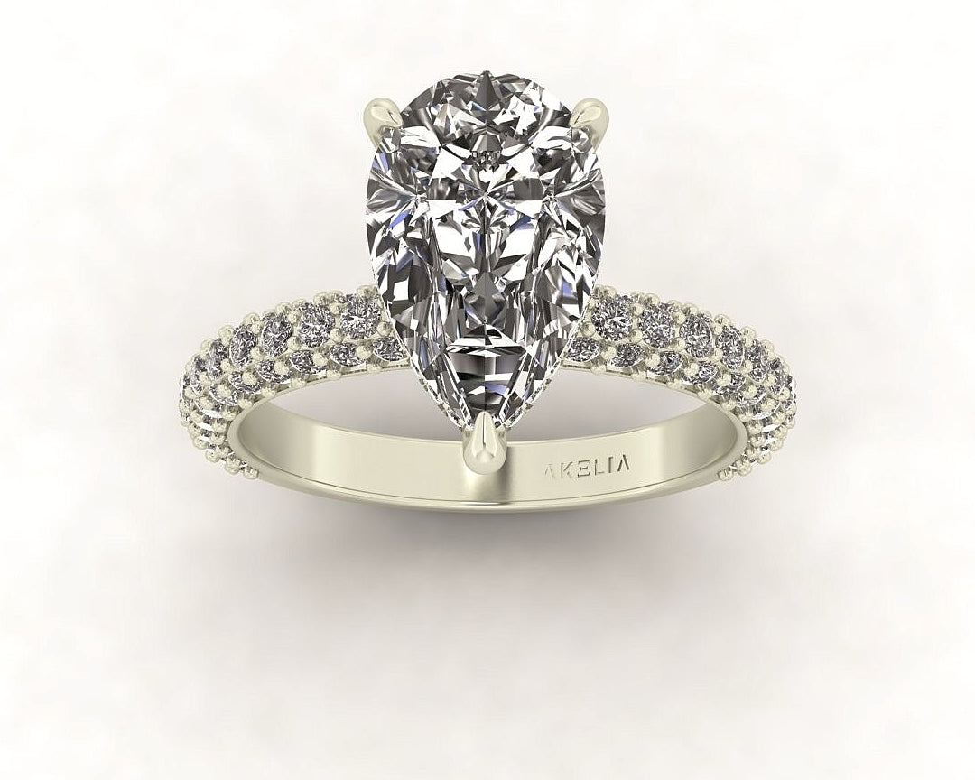 Celeste Pear Gallery Three Row Micro Pavé Engagement Ring