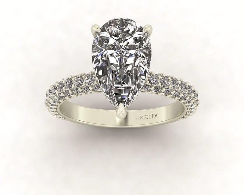 Celeste Pear Gallery Three Row Micro Pavé Engagement Ring