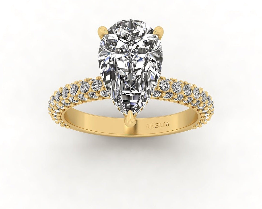 Celeste Pear Gallery Three Row Micro Pavé Engagement Ring