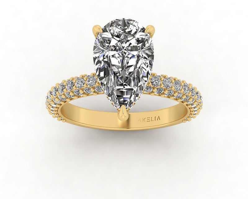 Celeste Pear Gallery Three Row Micro Pavé Engagement Ring
