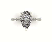 Pear Diamond Set Prongs Gallery Engagement Ring with Pavé Band
