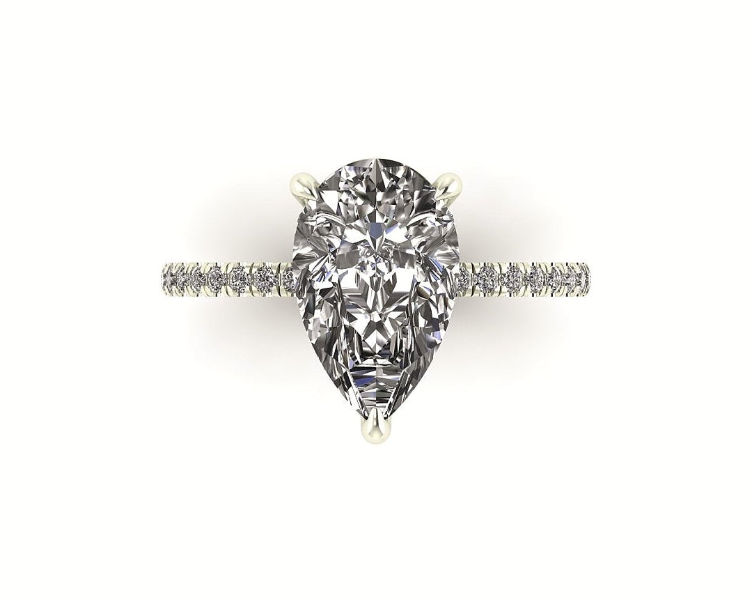 Pear Diamond Set Prongs Gallery Engagement Ring with Pavé Band