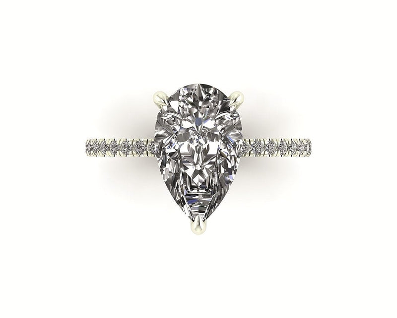 Pear Diamond Set Prongs Gallery Engagement Ring with Pavé Band