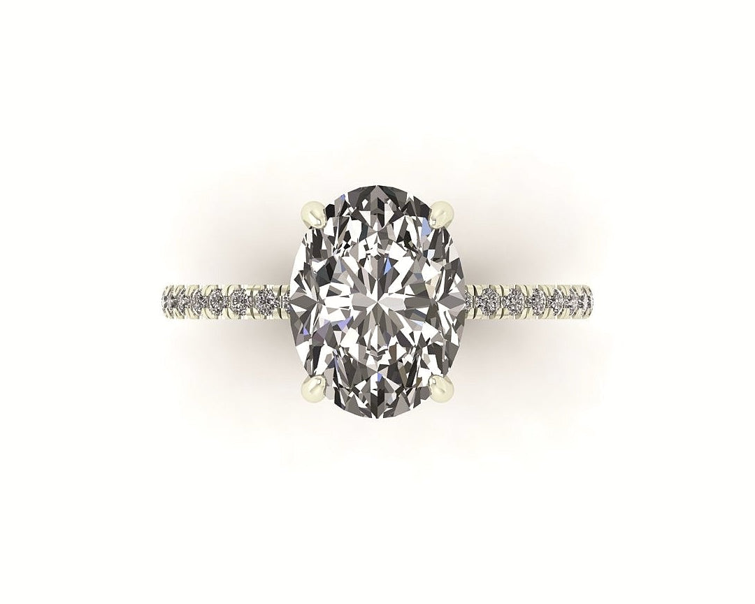 Oval Diamond Set Prongs Engagement Ring with Pavé Band