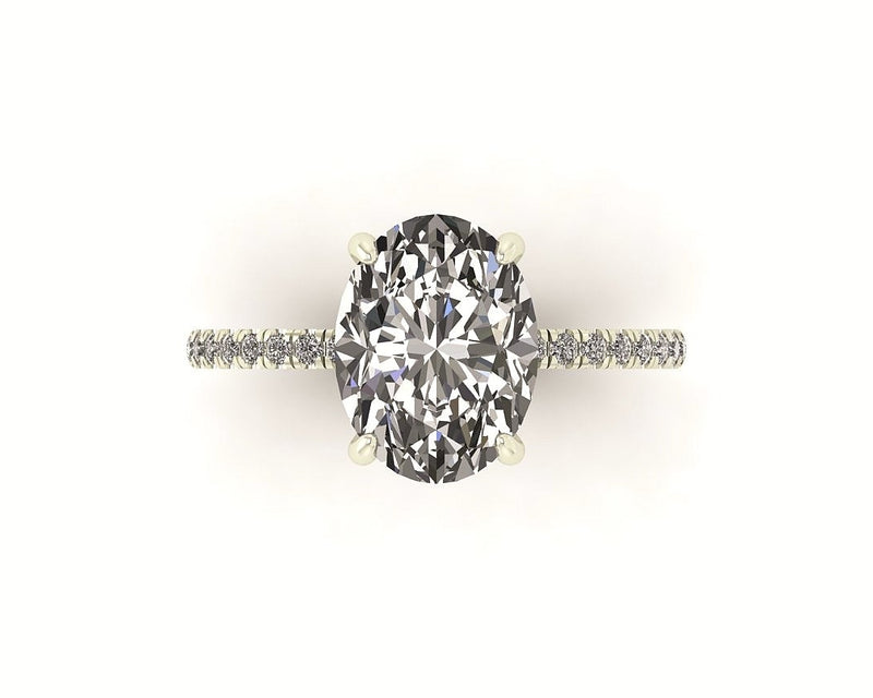 Oval Diamond Set Prongs Engagement Ring with Pavé Band