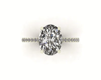 Oval Diamond Set Prongs Gallery Engagement Ring with Pavé Band