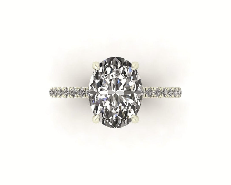 Oval Diamond Set Prongs Gallery Engagement Ring with Pavé Band