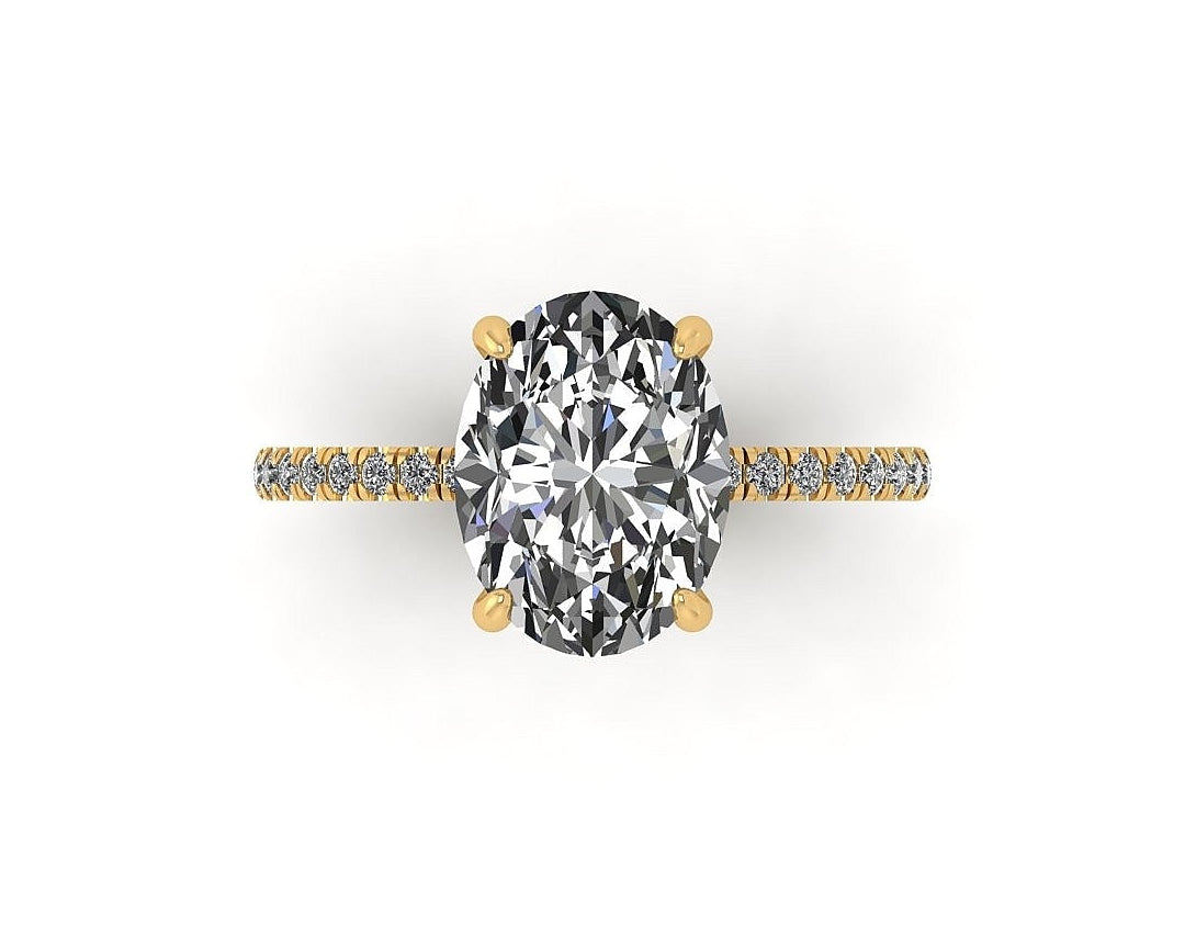 Oval Diamond Set Prongs Engagement Ring with Pavé Band