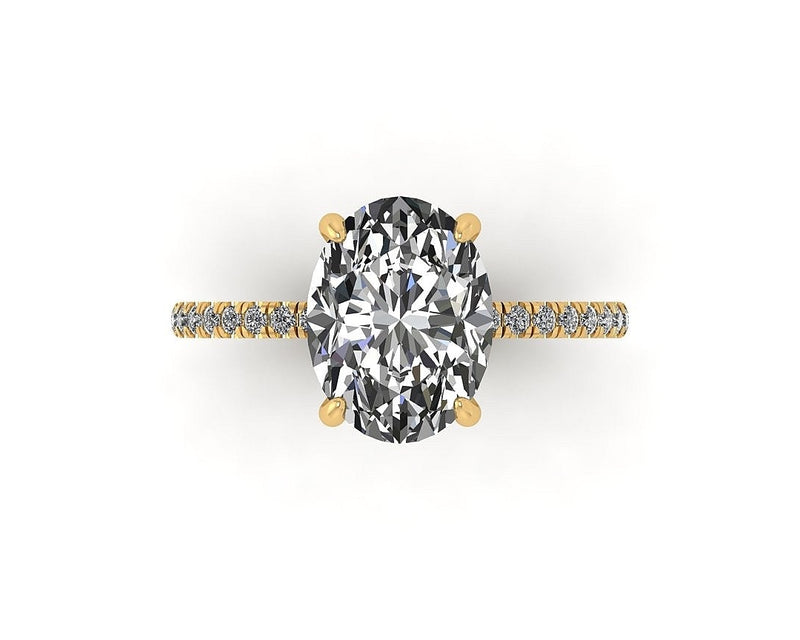 Oval Diamond Set Prongs Engagement Ring with Pavé Band