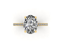 Oval Diamond Set Prongs Gallery Engagement Ring with Pavé Band