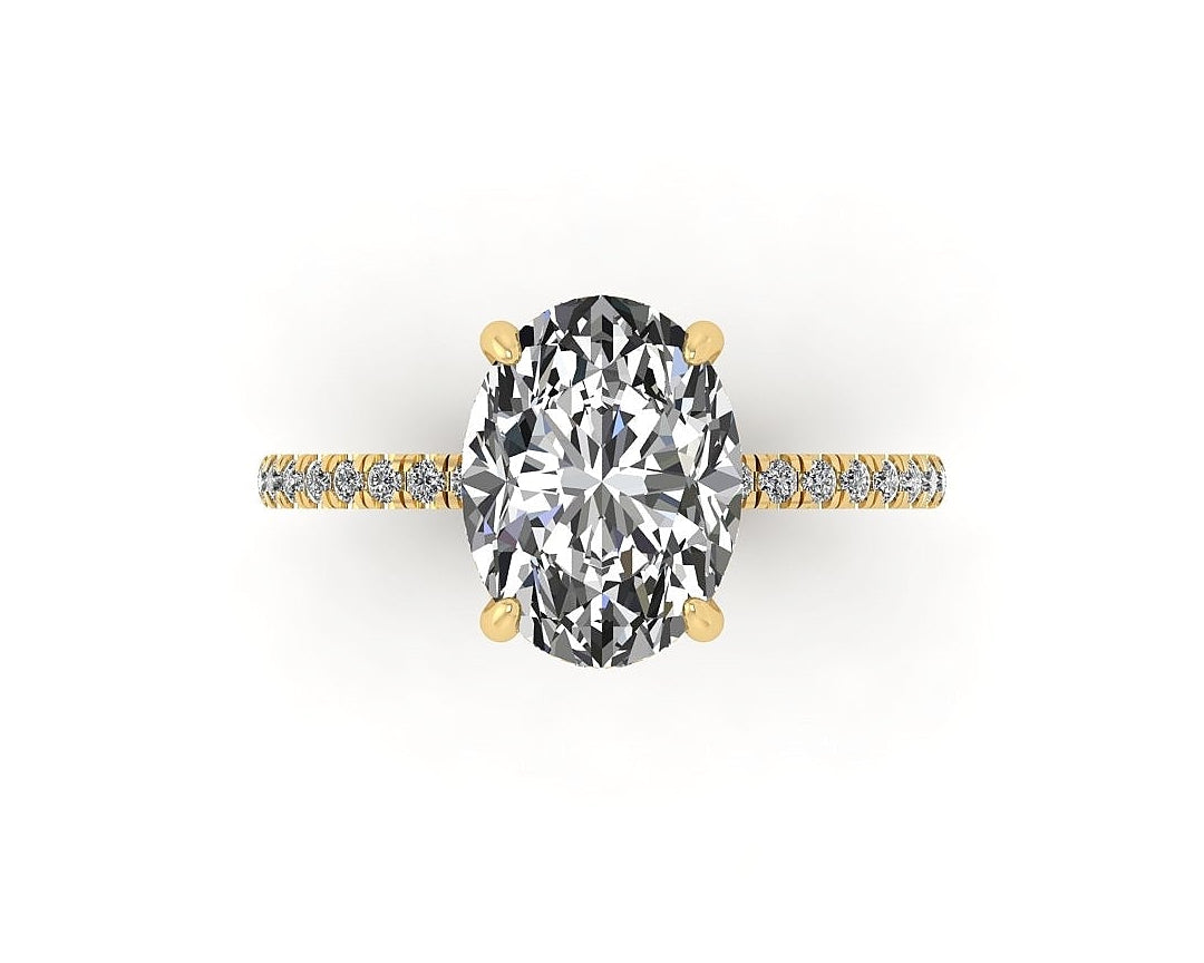 Oval Diamond Set Prongs Gallery Engagement Ring with Pavé Band