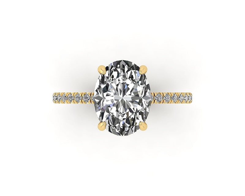 Oval Diamond Set Prongs Gallery Engagement Ring with Pavé Band