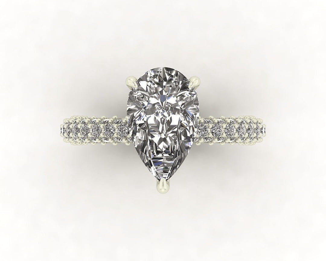 Celeste Pear Gallery Three Row Micro Pavé Engagement Ring