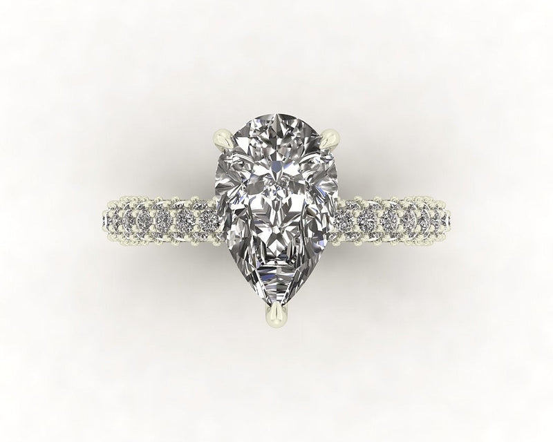 Celeste Pear Gallery Three Row Micro Pavé Engagement Ring