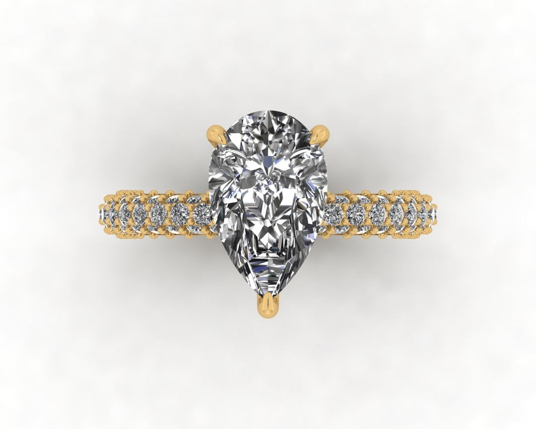 Celeste Pear Gallery Three Row Micro Pavé Engagement Ring