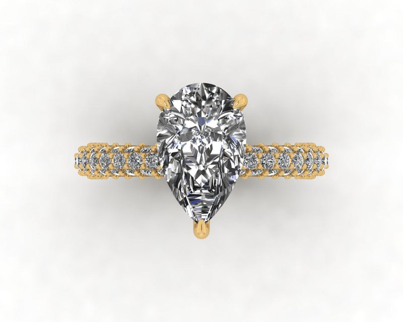 Celeste Pear Gallery Three Row Micro Pavé Engagement Ring