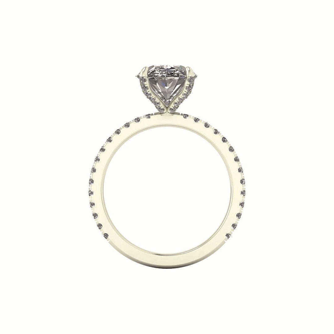 Oval Diamond Set Prongs Engagement Ring with Pavé Band