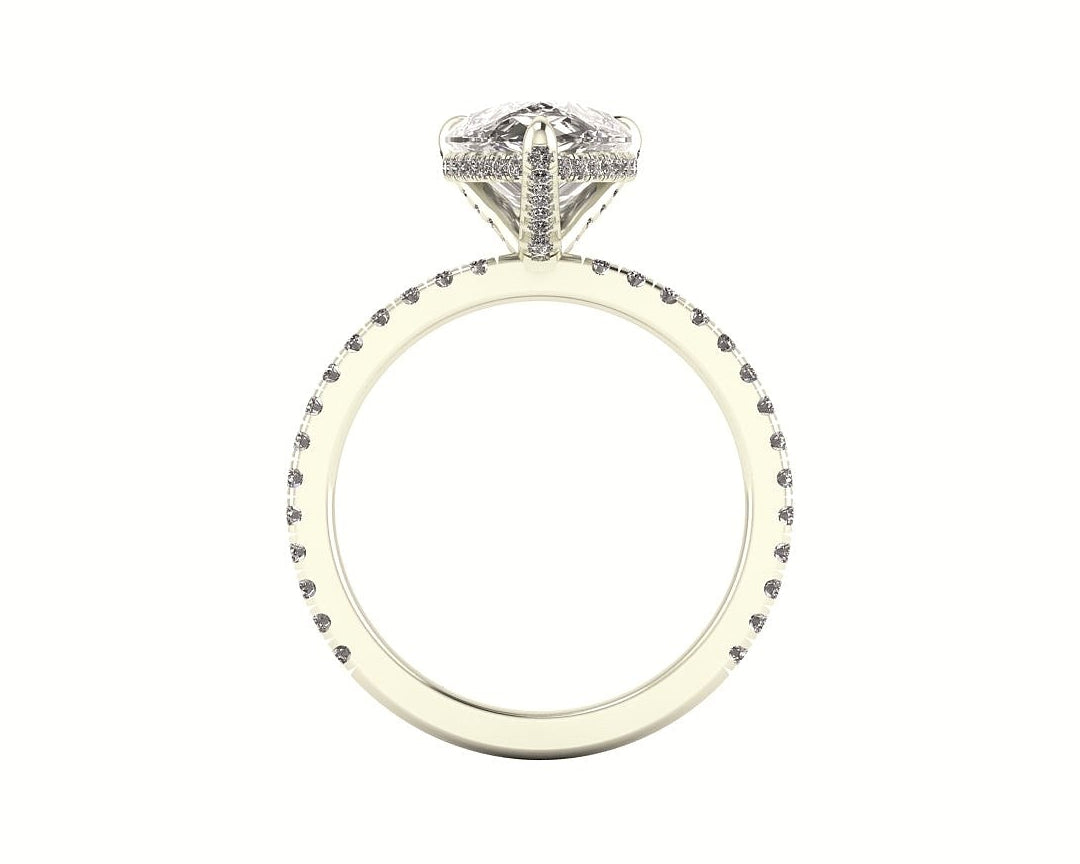 Pear Diamond Set Prongs Gallery Engagement Ring with Pavé Band