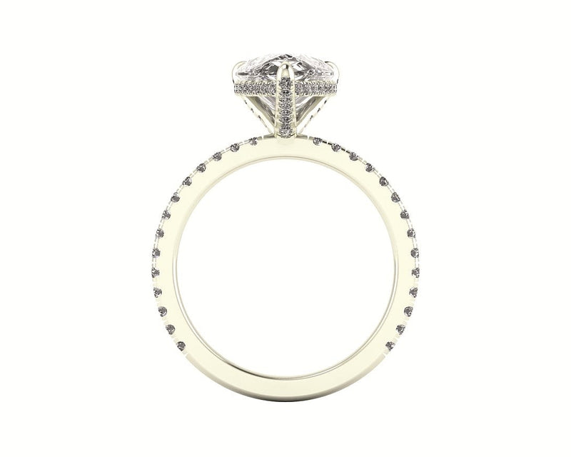 Pear Diamond Set Prongs Gallery Engagement Ring with Pavé Band