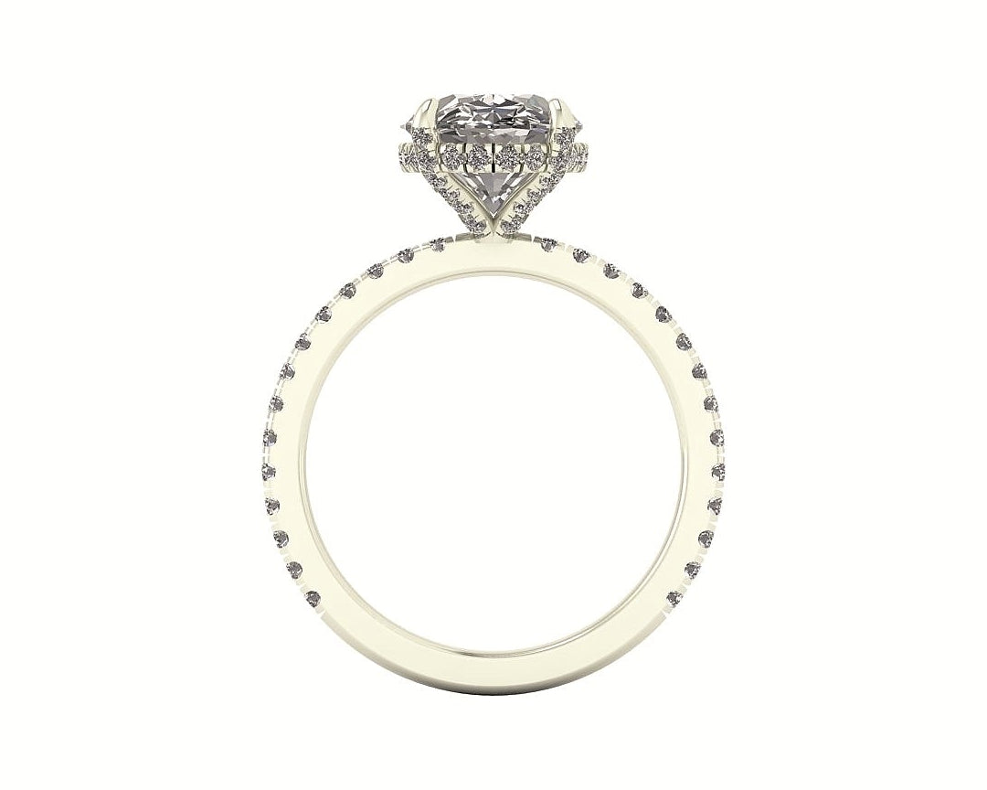 Oval Diamond Set Prongs Gallery Engagement Ring with Pavé Band