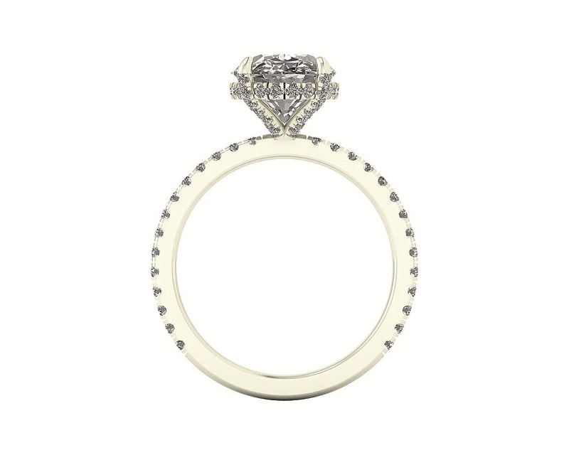 Oval Diamond Set Prongs Gallery Engagement Ring with Pavé Band