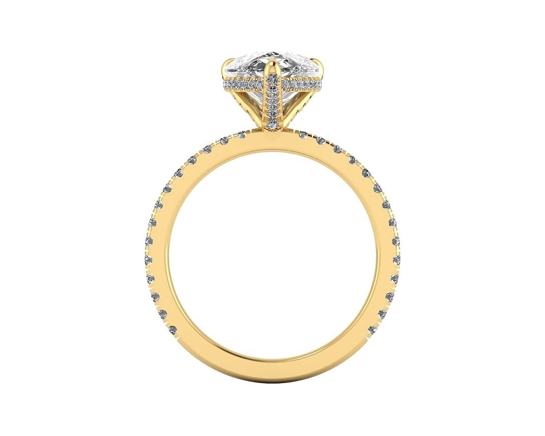 Pear Diamond Set Prongs Gallery Engagement Ring with Pavé Band
