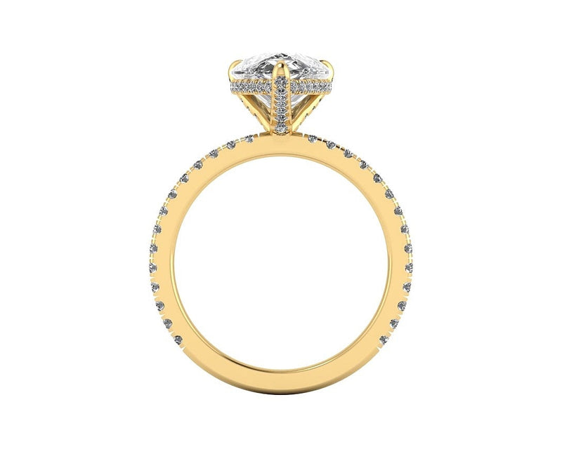 Pear Diamond Set Prongs Gallery Engagement Ring with Pavé Band