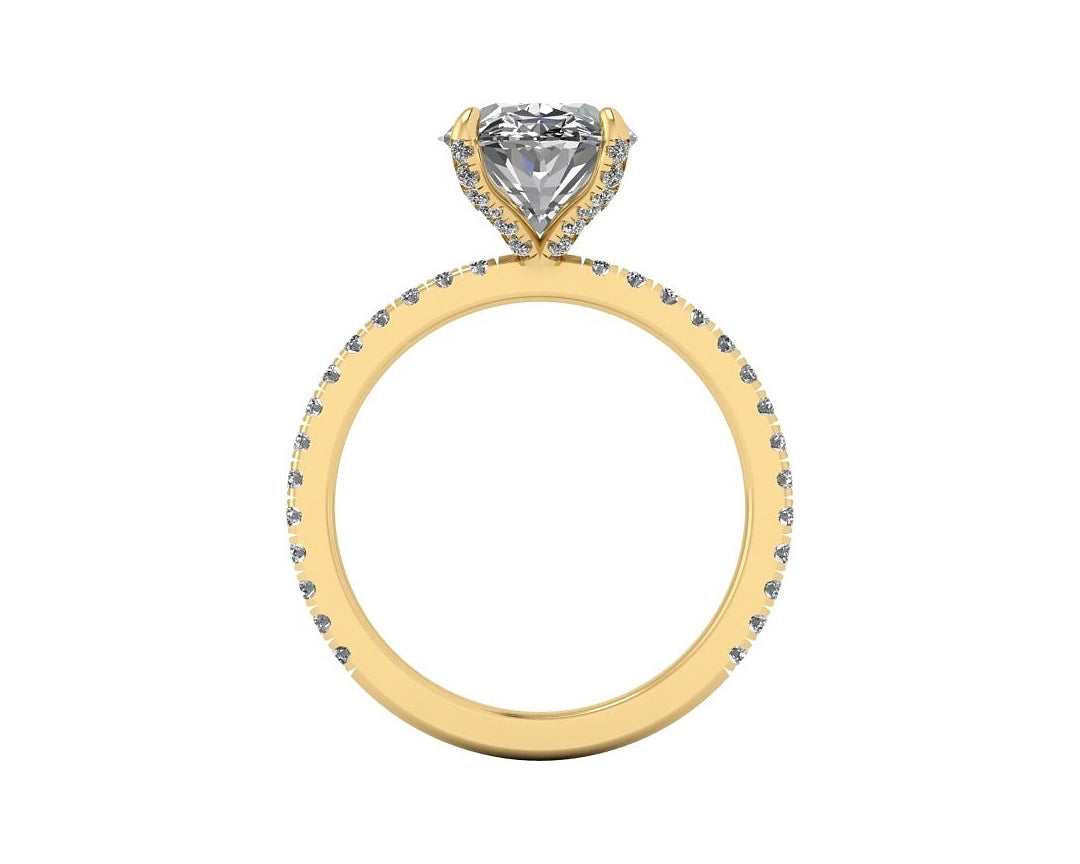 Oval Diamond Set Prongs Engagement Ring with Pavé Band