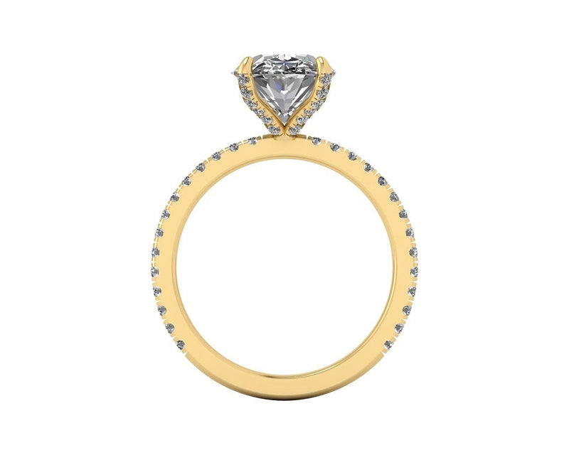 Oval Diamond Set Prongs Engagement Ring with Pavé Band