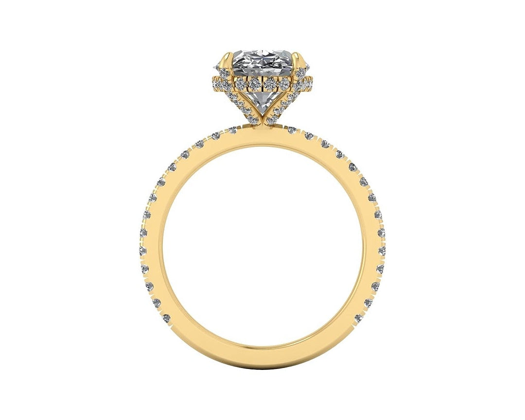 Oval Diamond Set Prongs Gallery Engagement Ring with Pavé Band