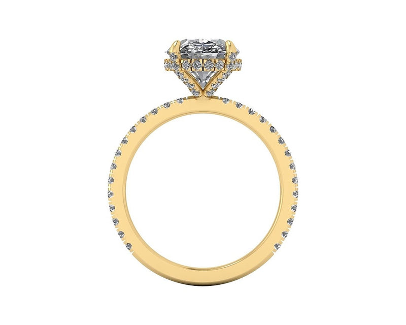 Oval Diamond Set Prongs Gallery Engagement Ring with Pavé Band