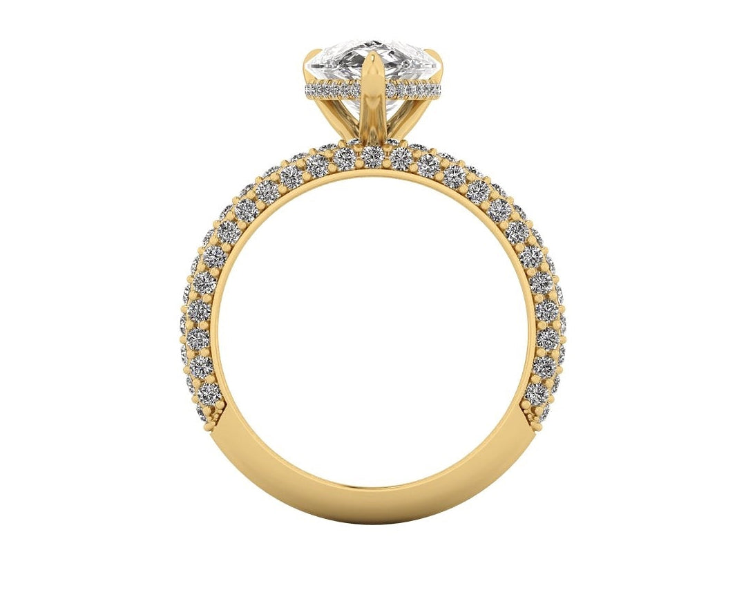 Celeste Pear Gallery Three Row Micro Pavé Engagement Ring