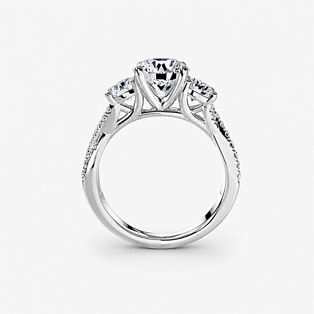 Round Three Stone Twist Pavé Ring