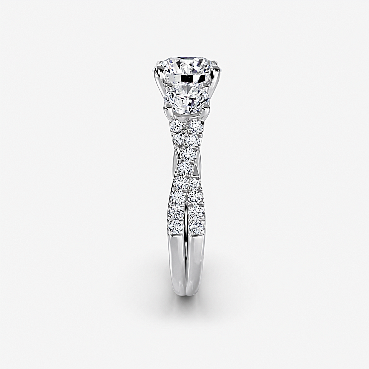 Round Three Stone Twist Pavé Ring