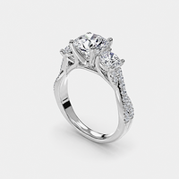 Round Three Stone Twist Pavé Ring