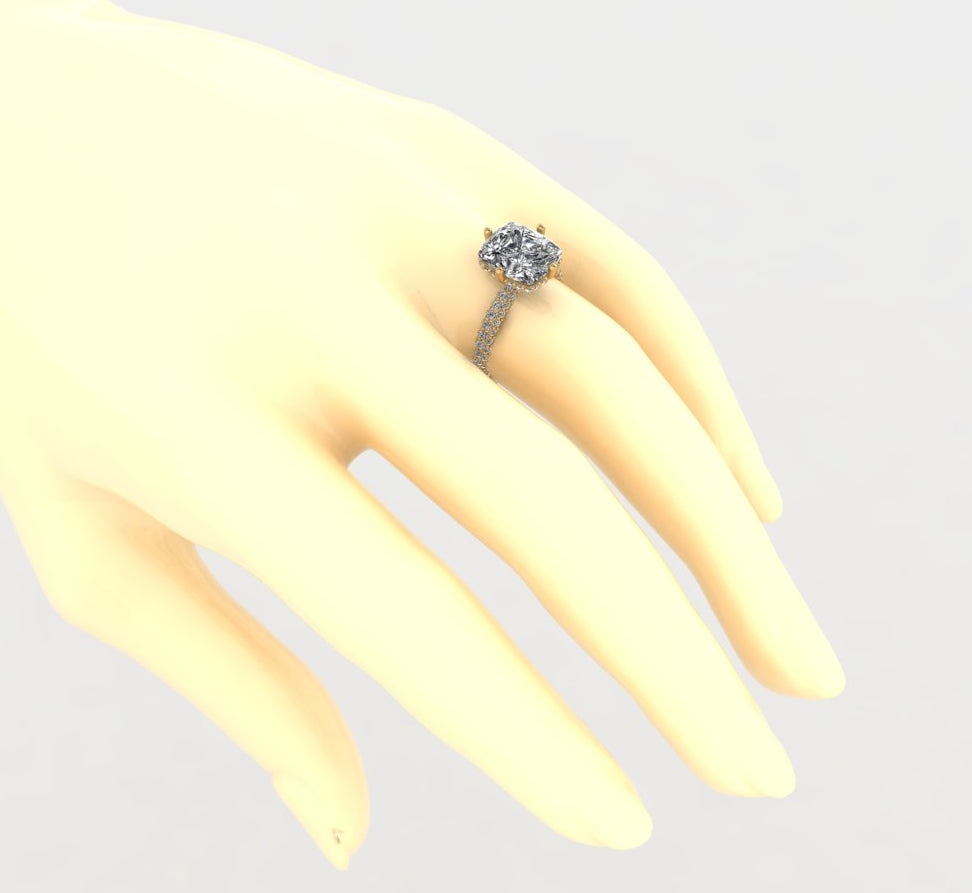 Lumière Cushion Hidden Halo Diamond Ring